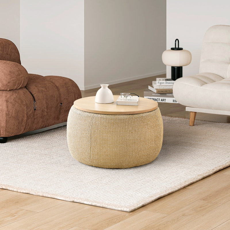 Highland Dunes Rattan Texture Round Storage Ottoman | Wayfair